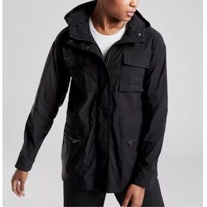 Athleta Black Hooded Outpost Jacket Utility Pockets Women’s Small